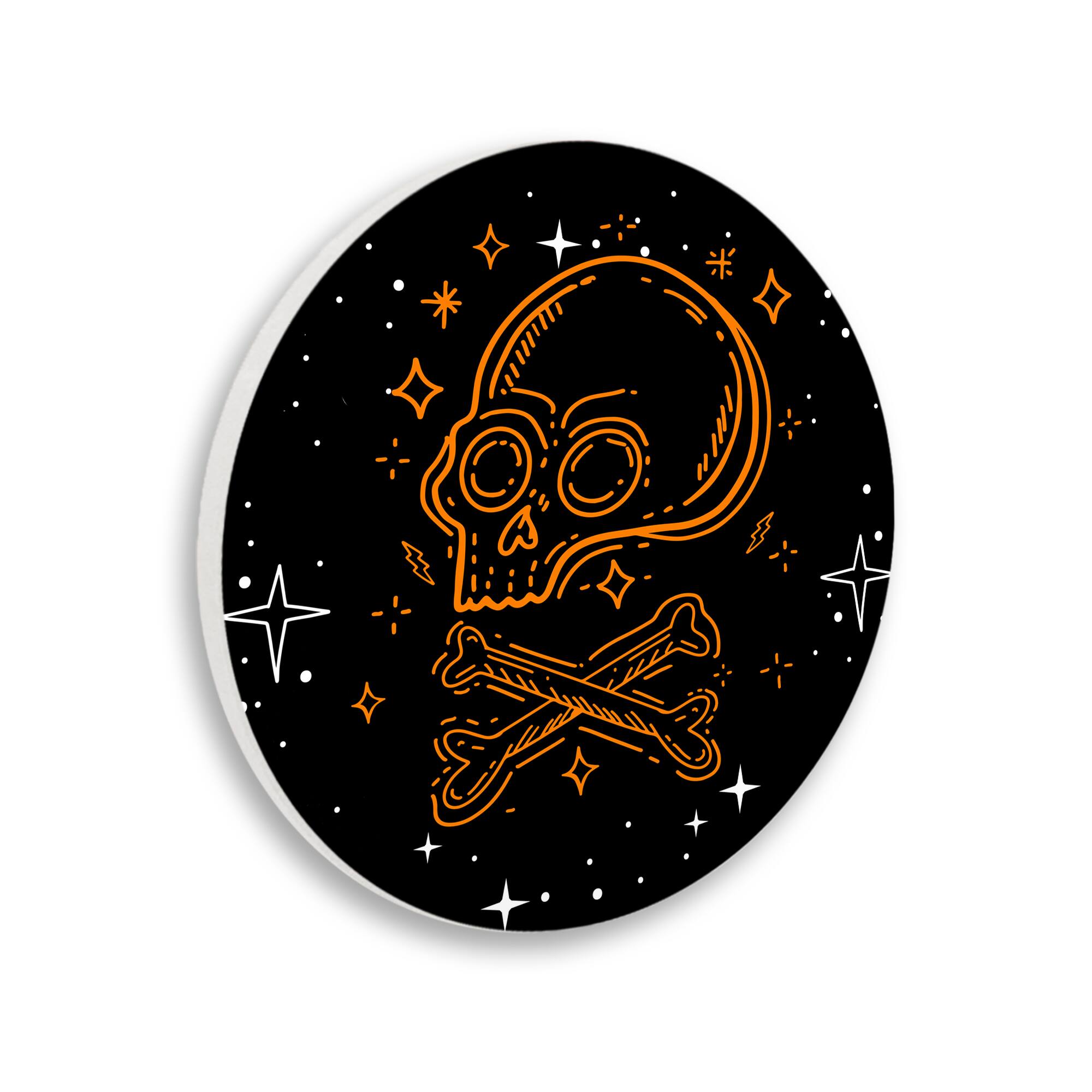 Stupell Industries Orange Skull Crossbones Halloween Wall Plaque Art